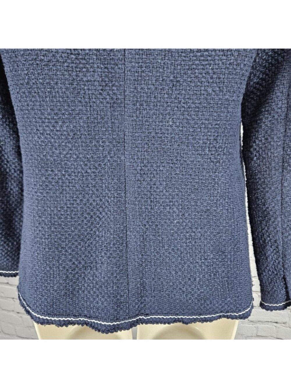NWT Talbots Navy 100% Cotton Tweed White Stitching Gold Buttons Blazer Jacket 0P - Picture 10 of 14